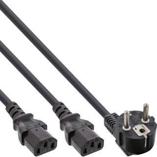 InLine® Netz-Y-Kabel, 1x Schutzkontakt ST zu 2x Kaltgeräte ST, 5m